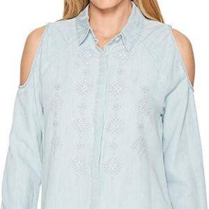 Miss Me Women's Cold Shoulder Embroidered Chambray*